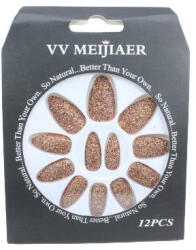 VV Meijiaer Set 12 Unghii False cu Sclipici, VV Meijiaer, Gold (VES2013)
