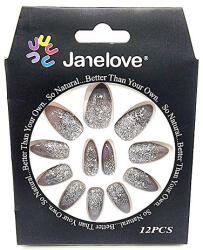 Janelove Set 12 Unghii False Degrade cu Sclipici, Janelove, Gri (VES2020)
