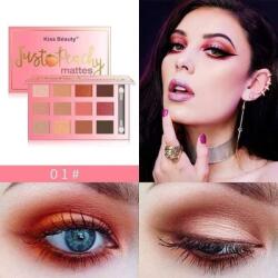 Kiss Beauty Paleta 12 Farduri de Ochi Mate, Kiss Beauty, Just Peachy Mattes, 01, Cu Oglinda si Aplicator, (VES3041)
