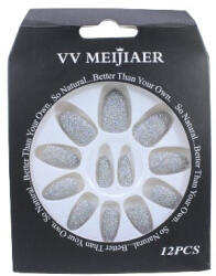 VV Meijiaer Set 12 Unghii False cu Sclipici, VV Meijiaer, Argintiu (VES2007)
