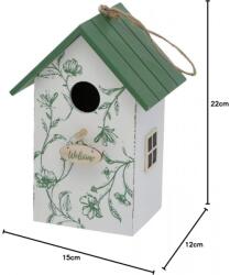  Casuta pentru Pasari din Lemn, 22 cm, Geam Lateral, Agatatoare Dubla, Design Floral