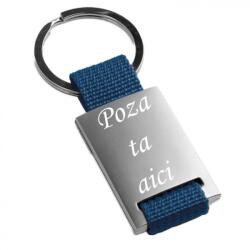  Breloc metalic . albastru. inox. gravat. personalizat cu poza si text