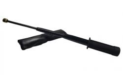  Baston telescopic din otel, 3 elementi, 47 cm, flexibil, elementi din arcuri, maner cauciuc, negru