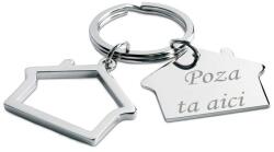  Breloc metalic gravat personalizat cu poza si textul tau. 2 case. 6x3 cm. argintiu