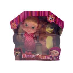  Jucarie Papusi Masha si Ursul, Masha cu Scufita rosie cu Buline Albe , Ursul, Plastic, 15 cm Papusa