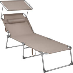 SONGMICS Sezlong pliabil SONGMICS cu parasolar si tetiera, 4 pozitii, taupe (EZ-GCB022K01)