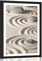 Dovido Poszter paszportuval Zen kövek homokos körökben - 30x45 black