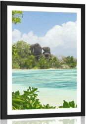 Dovido Poszter paszpartuval: gyönyörű tengerpart La Digue szigetén. - 40x60 silver