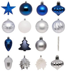 Fééric Lights & Christmas Set decoratiuni pentru brad Quiet Times, 60 piese, alb, albastru si argintiu (JJ-207579)