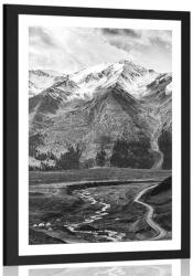 Dovido Poszter paszpartával gyönyörű hegyi panoráma fekete-fehér kivitelben. - 20x30 black