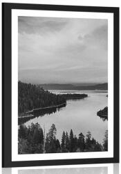 Dovido Poszter paszpartuval fekete-fehér naplemente tó. - 30x45 black