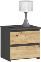 Akord Furniture Factory Noptiera cu 2 sertare din PAL laminat, gri grafit si stejar artisan (AK-52852907)