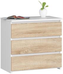 Akord Furniture Factory Noptiera dormitor cu 3 sertare, PAL 16 mm, alb si stejar sonoma, 60x35x57 cm (AK-12219591)