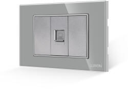 Luxion Priza Internet 1M + 2 Taste False LUXION cu Rama din Sticla, Standard Italian, 3M SmartElectro IntelligentHouse (LXI-038/22GF-GY)