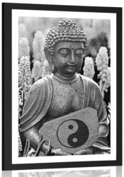 Dovido Poszter paszportuval jin és jang jel Buddha kezében fekete fehérben - 40x60 no frame