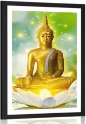 Dovido Poszter paszportuval arany Buddha lótusz virágon - 30x45 black