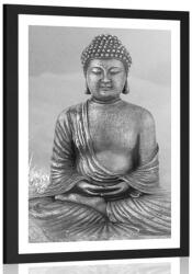 Dovido Poszter paszportuval Buddha szobra meditáló helyzetben fekete-fehérben - 40x60 black