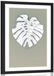 Dovido Poszter paszportuval fehér monsztera levél - 20x30 silver