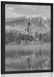 Dovido Poszter templom a Bledi-tónál, Szlovéniában fekete fehérben - 20x30 black