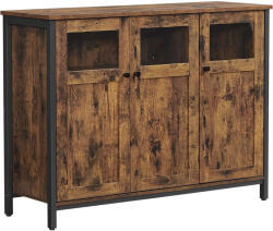 VASAGLE Comoda VASAGLE cu 3 usi din sticla, stil industrial, maro rustic (EZ-LSC099B01) Comoda