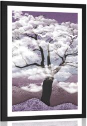 Dovido Poszter paszpartuval: Felhőkbe burkolózó fa. - 60x90 silver
