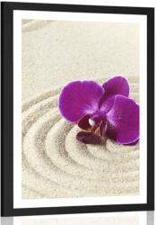 Dovido Poszter paszportuval homokos Zen kert lila orchideával - 60x90 no frame