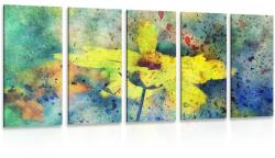 Dovido 5-részes kép sárga virág vintage lehelettel - 150x75