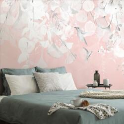 Dovido Tapéta levelek kolibrikkel rózsaszín-szürkében - 490x330