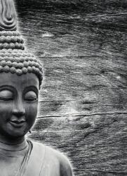Dovido Öntapadó fotótapéta fekete fehér Buddha szobor fa háttéren - 196x270
