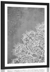 Dovido Poszter paszportuval fekete-fehér virágos Mandala elemei - 30x45 white