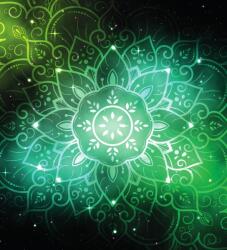Dovido Öntapadó tapéta Mandala Mandala galaktikus háttérrel zöld árnyalatban - 245x270