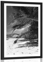 Dovido Poszter paszportuval az Anse Source strand szépsége fekete-fehérben - 30x45 no frame