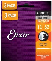 Elixir 16538 Nanoweb 80/20 bronz akusztikus gitárhúr készlet 3db, 011-052