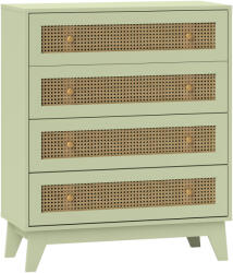 HOMCOM Comodă 4 sertare mobilier de depozitare cannage din ratan aspect lemn deschis 80 x 35 x 95 cm verde | Aosom Romania (831-602V00GN) Comoda