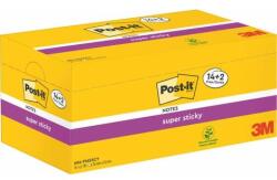 3M POSTIT Blocnotes autoadeziv, 76x76 mm, 16x90 coli, 3M POSTIT "Super Sticky", galben canar, 1440 coli