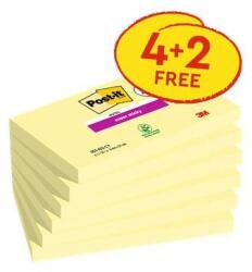 3M POSTIT Blocnotes autoadeziv, 76x127 mm, 4+2x90 coli, 3M POSTIT "Super Sticky", galben, 540 coli