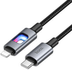 hoco. U144 USB-C - Lightning gyorstöltő kábel LED világítással 27W 1, 2 m - Fekete