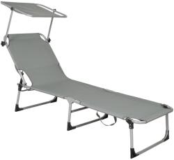  Sezlong pliabil cu parasolar gri, spatar reglabil, 188x57 cm, 120 kg (GC-0038)