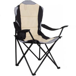  Scaun pliabil pentru camping si pescuit Premium, cu suport pahar, crem-negru (CS-0005)