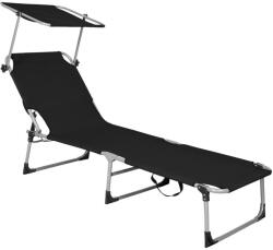  Sezlong pliabil cu parasolar si spatar reglabil, 188 cm, gri antracit (GC-0056)