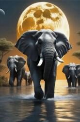 NORIMPEX - Puzzle Tablou Diamant: Elefanți mergând pe lângă lună 30x40cm - 1 - 39 piese