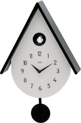 AMS Ceas de perete AMS 7510, mecanism quartz cu pendul, melodie cuc, carcasă din plastic alb/negru