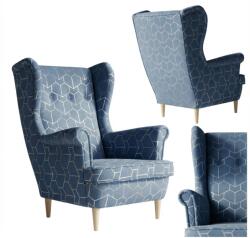  Skandináv Stílusú Karosszék, Kék, Velúr Mintás, Pasztell Színekben - Design Family Meble
