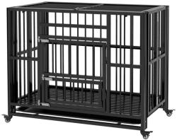 AOSOM Kutya kennel görgős kutyaketrec 94x58x78 cm fekete kisállat ketrec szállítóbox