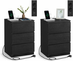 VASAGLE Éjjeliszekrény, 3 fiók, 2 USB port, modern, ébenfekete, 40 x 35 x 59 cm (LET831B56V1)