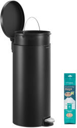 SONGMICS Kerek szemetes 30L, pedálos, acél, lágy záródás, fekete (LTB031BZ02)