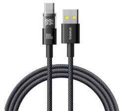 Baseus DISPLAY II adatkábel (USB - Type-C, 100W, gyorstöltő, cipőfűző, LED kijelző, 100cm) FEKETE (181626)
