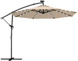 Outsunny LED napelemes napernyő, kb. Ø300 cm, forgatható, hajtókaros talppal és védőburkolattal, bézs (84D-504V00BG)