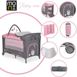 Moni Sleepy összecsukható luxus utazóágy 2 szint+pelenkázó+ játék pink - pepita