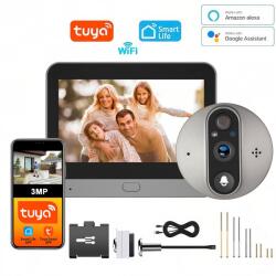  Okos Wi-Fi-s elektronikus kapucsengő, ENZIRO®, Vezeték nélküli kapucsengő 1080P HD kamerával, 3MP, 4, 3 hüvelykes LCD képernyő, Mozgásérzékelő, Kétirányú hang, 5 m-es éjjellátó, 166°-os széles